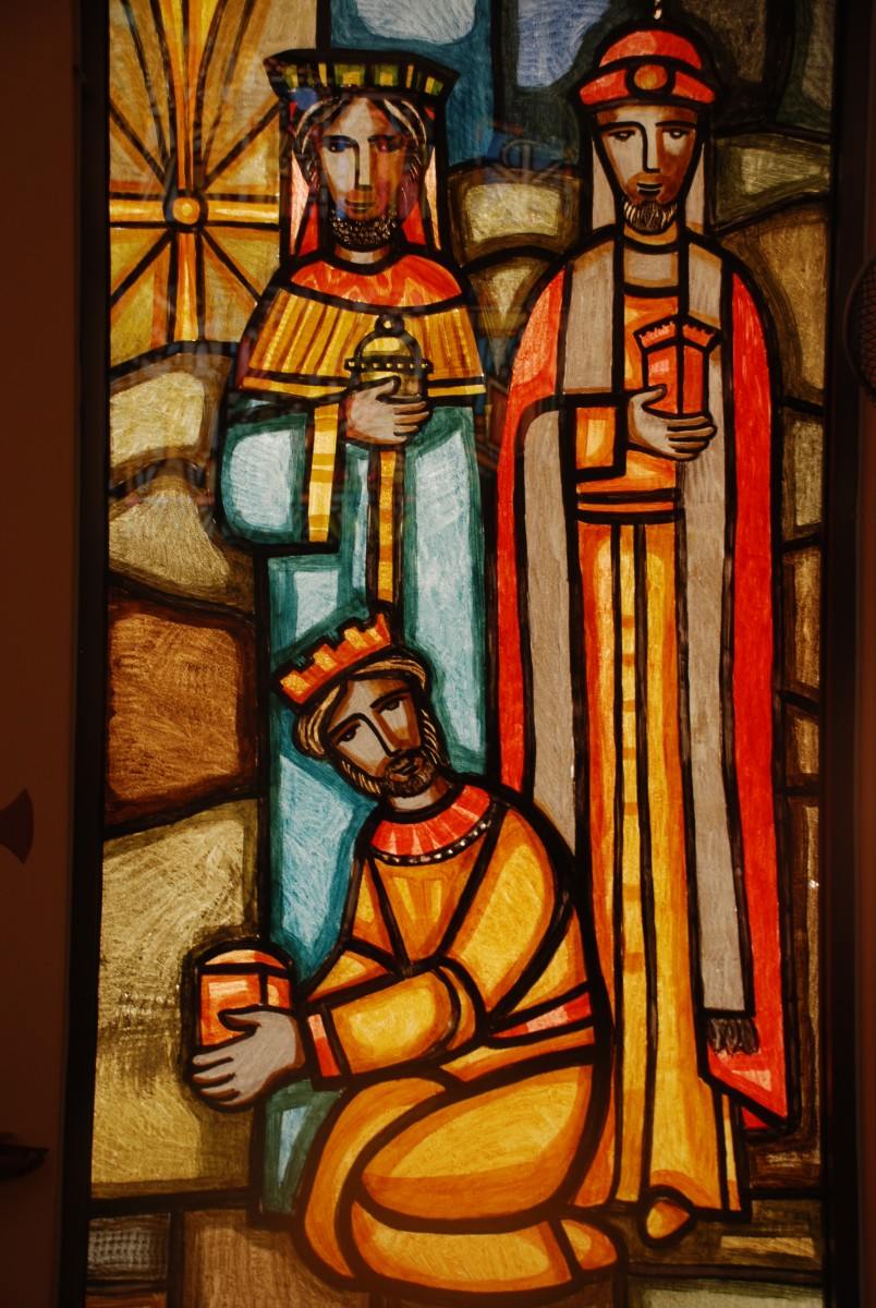 three kings, stained glass, gifts