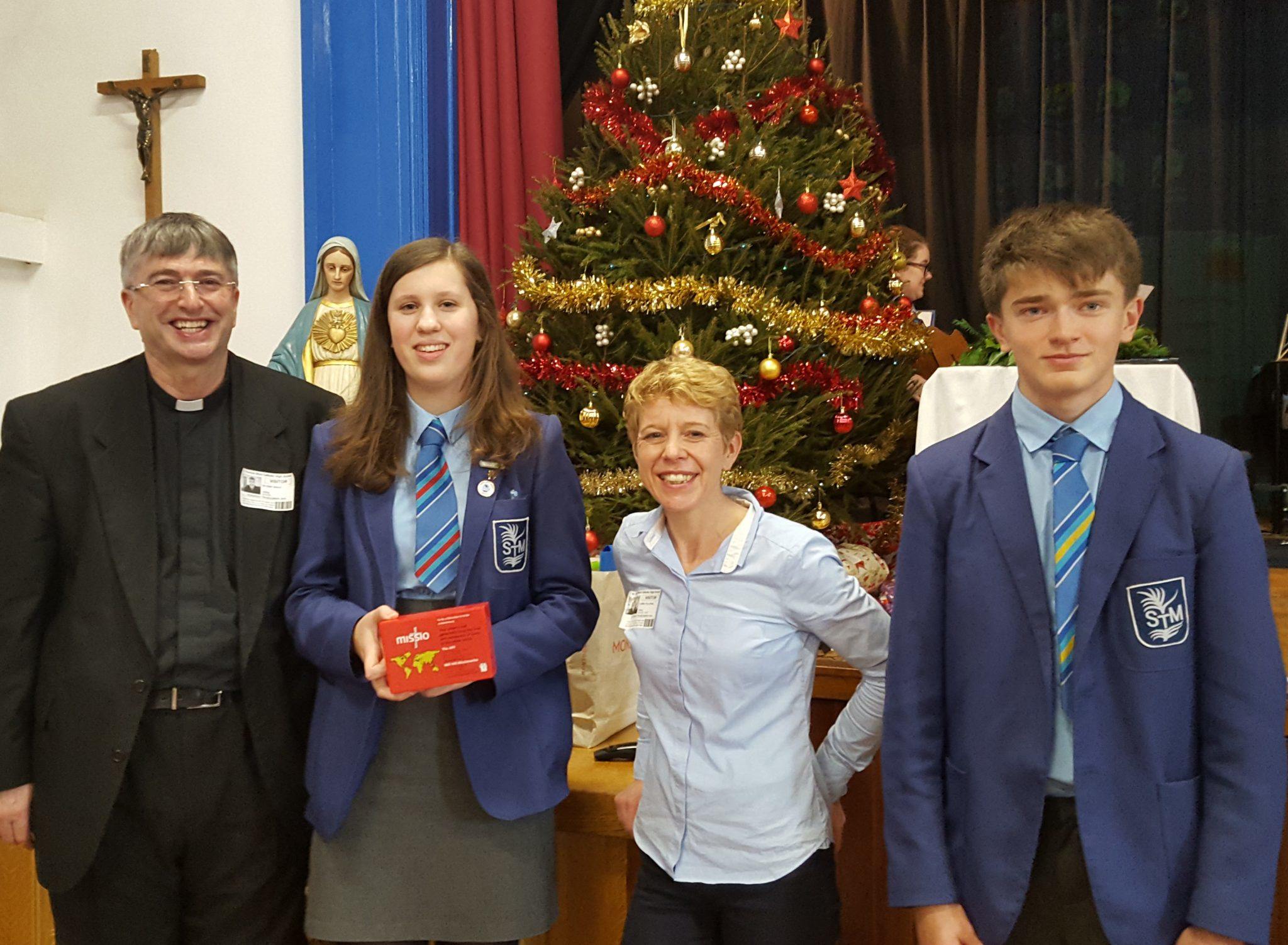 St Thomas More students, Diocesan Director, Father Anthony Grace, Red Box