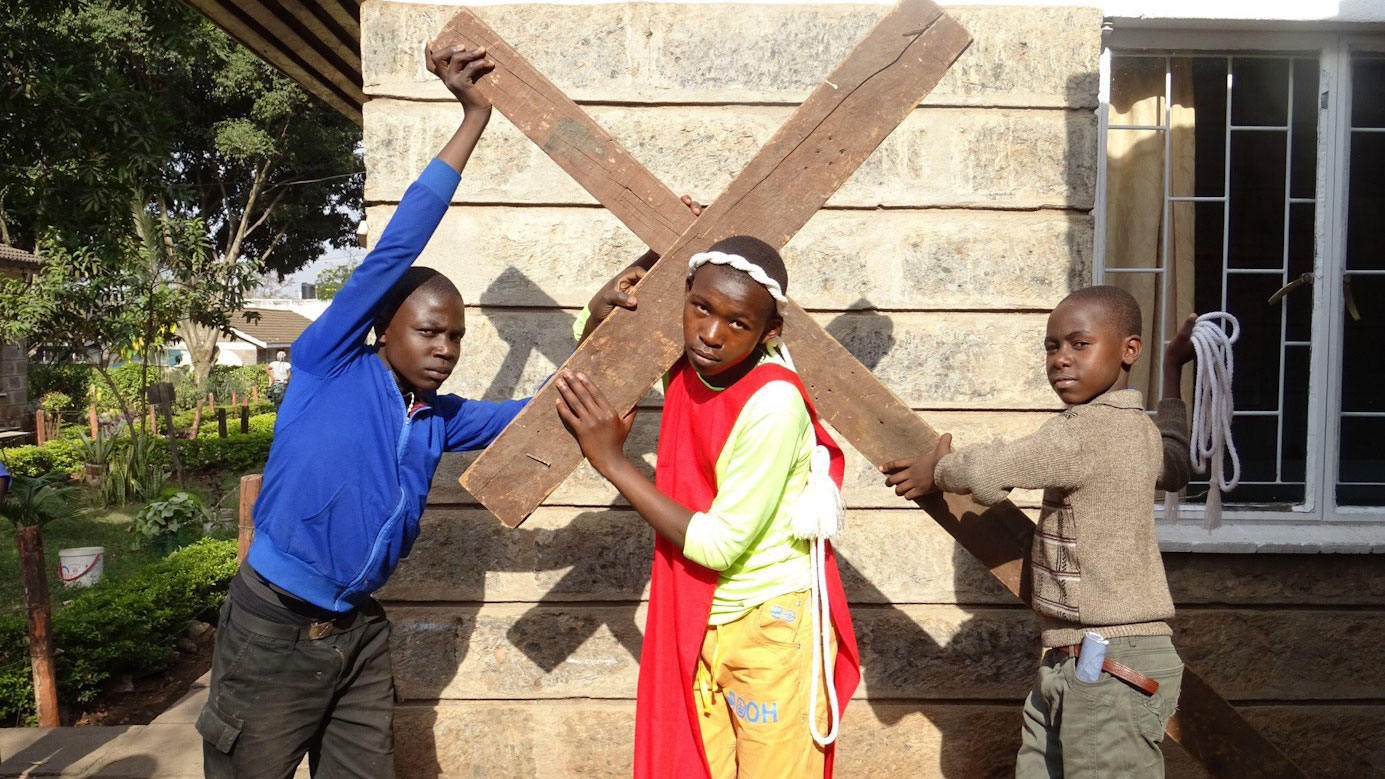 Young people taking part in the Stations of the Cross in St Joseph’s MHM Parish – Shauri Moyo in Nairobi, Kenya