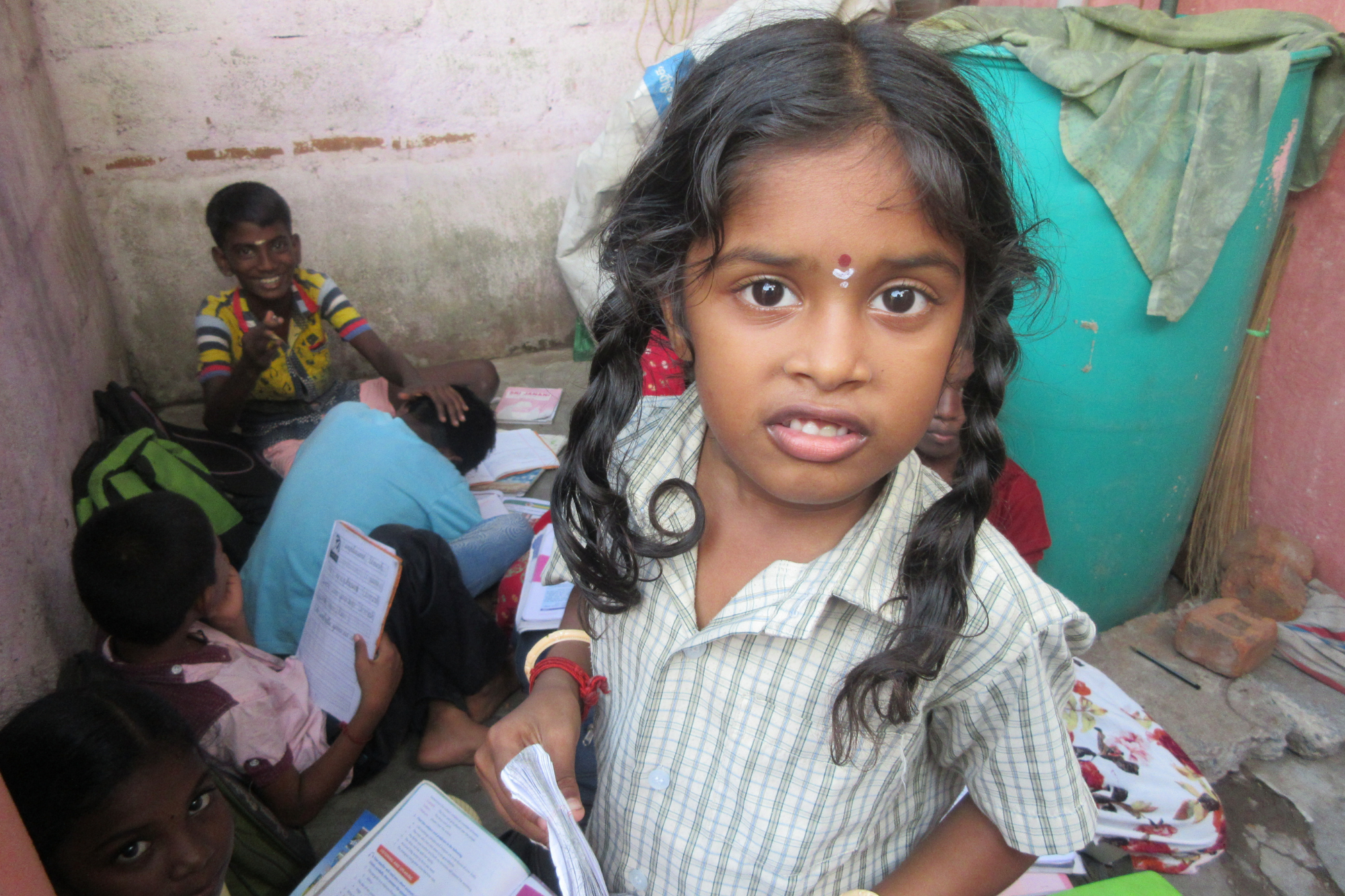 A young girl in Chennai, India who receives education through Marialaya