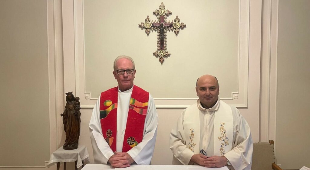 Fr Anthony, Missio National Director and Fr Gabriel, Parish Priest in Gaza, in the Missio Chapel, London