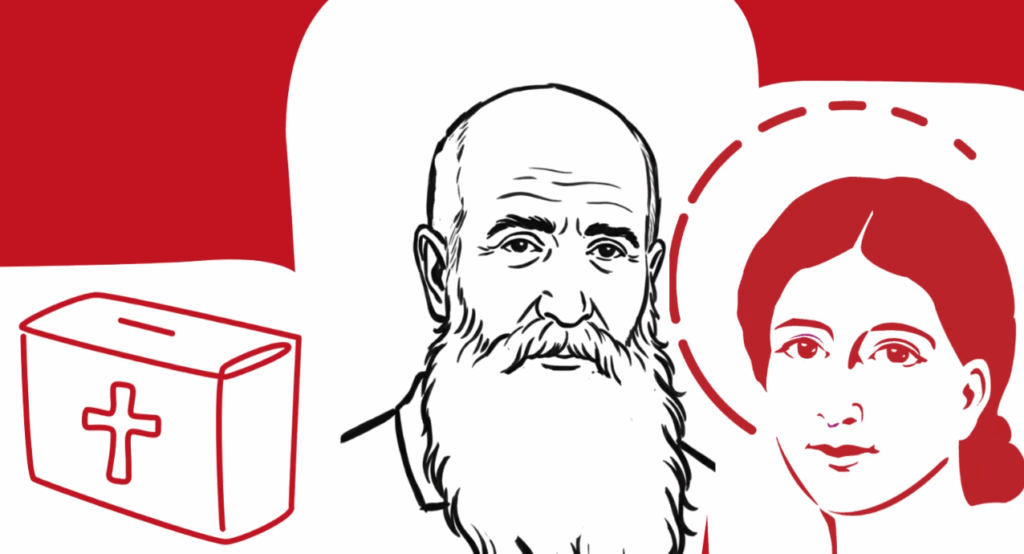 The Red Box alongside its founders: Fr Thomas Jackson MHM and Blessed Pauline Jaricot